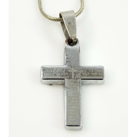 Cross Pendant w Bosnian Our Father Necklace Religious Christian Catholic Jewelry - Picture 3 of 4